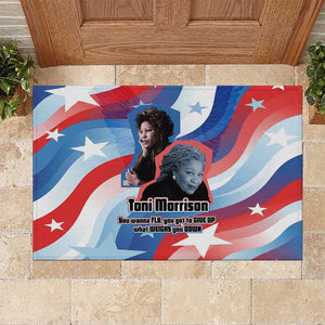 Toni Morrison Rubber Doormat Abstract Wings Design Empowering Quote Dual Portrait Celebration of Literary Freedom - African Pride