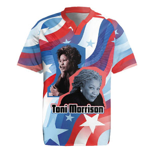 Toni Morrison Rugby Jersey Abstract Wings Design Empowering Quote Dual Portrait Celebration of Literary Freedom - African Pride