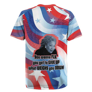 Toni Morrison Rugby Jersey Abstract Wings Design Empowering Quote Dual Portrait Celebration of Literary Freedom - African Pride