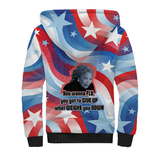 Toni Morrison Sherpa Hoodie Abstract Wings Design Empowering Quote Dual Portrait Celebration of Literary Freedom - African Pride