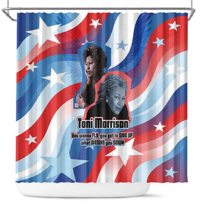 Toni Morrison Shower Curtain Abstract Wings Design Empowering Quote Dual Portrait Celebration of Literary Freedom - African Pride