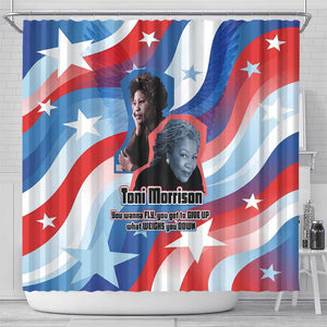 Toni Morrison Shower Curtain Abstract Wings Design Empowering Quote Dual Portrait Celebration of Literary Freedom - African Pride