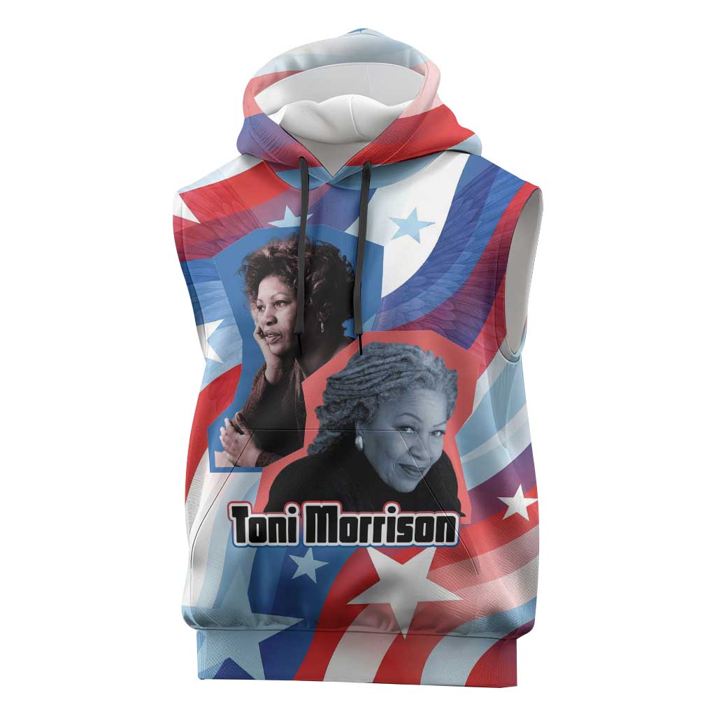 Toni Morrison Sleeveless Hoodie Abstract Wings Design Empowering Quote Dual Portrait Celebration of Literary Freedom - African Pride