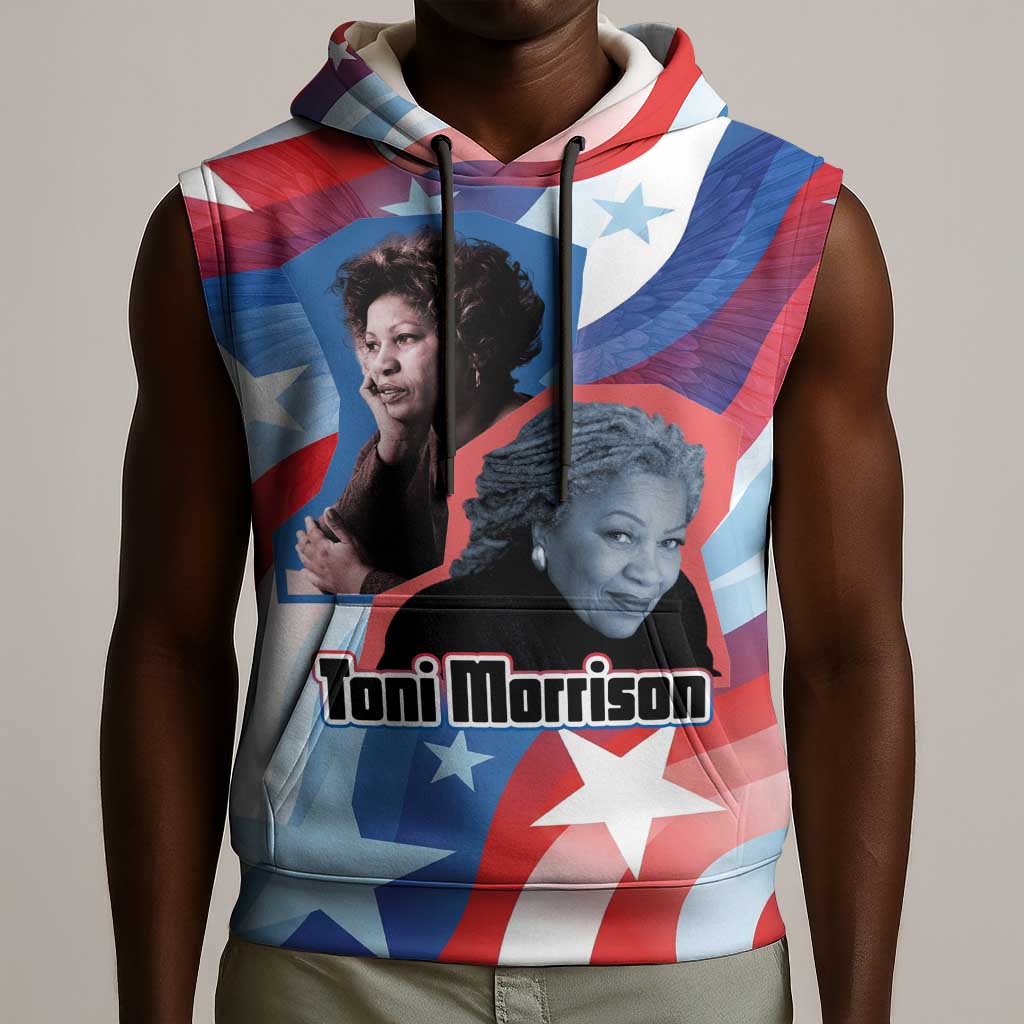 Toni Morrison Sleeveless Hoodie Abstract Wings Design Empowering Quote Dual Portrait Celebration of Literary Freedom - African Pride