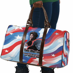 Toni Morrison Travel Bag Abstract Wings Design Empowering Quote Dual Portrait Celebration of Literary Freedom - African Pride