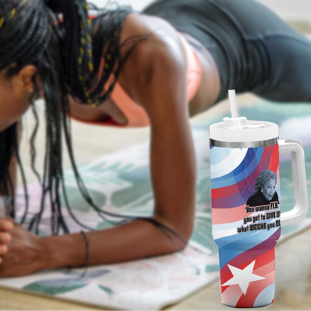 Toni Morrison Tumbler With Handle Abstract Wings Design Empowering Quote Dual Portrait Celebration of Literary Freedom - African Pride