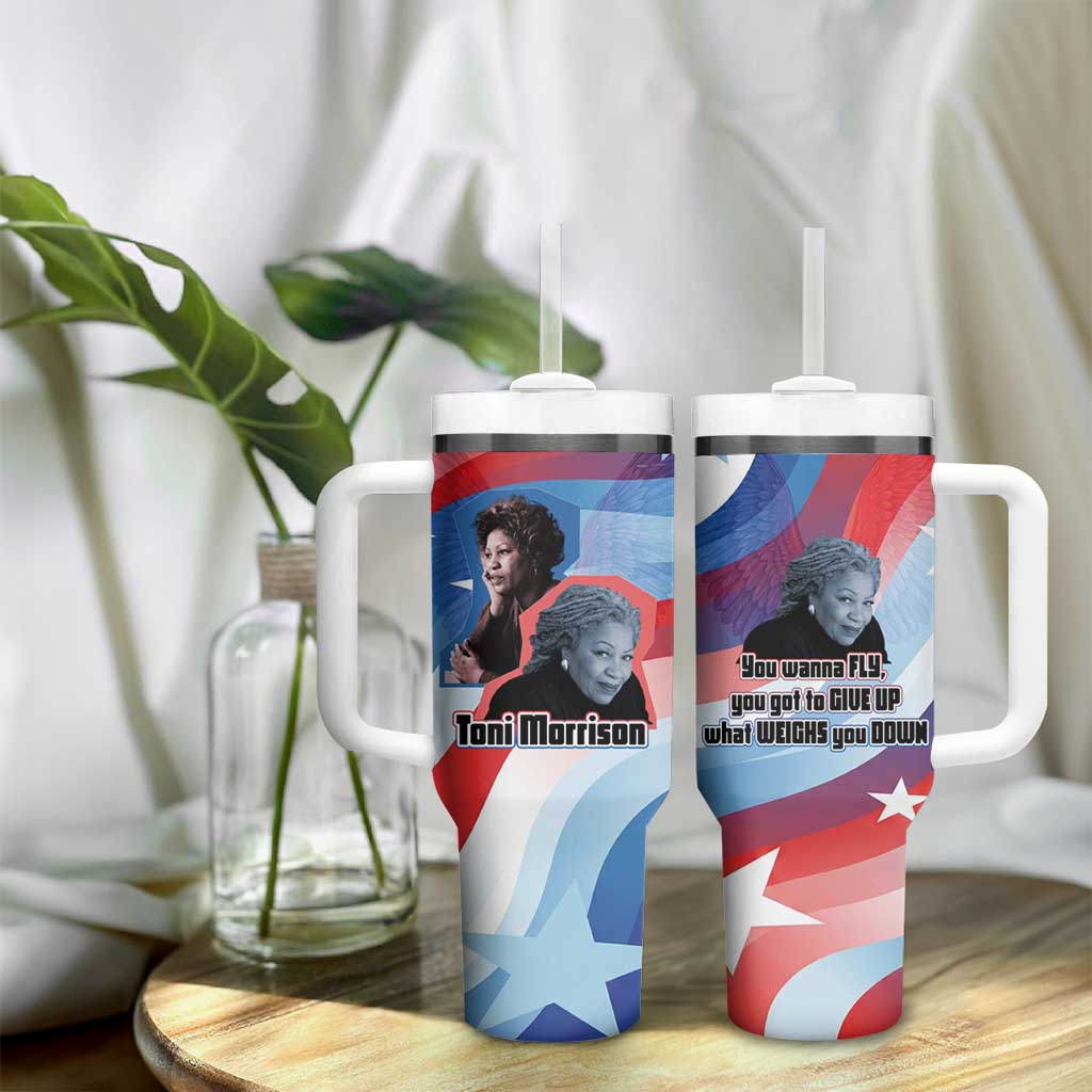 Toni Morrison Tumbler With Handle Abstract Wings Design Empowering Quote Dual Portrait Celebration of Literary Freedom - African Pride