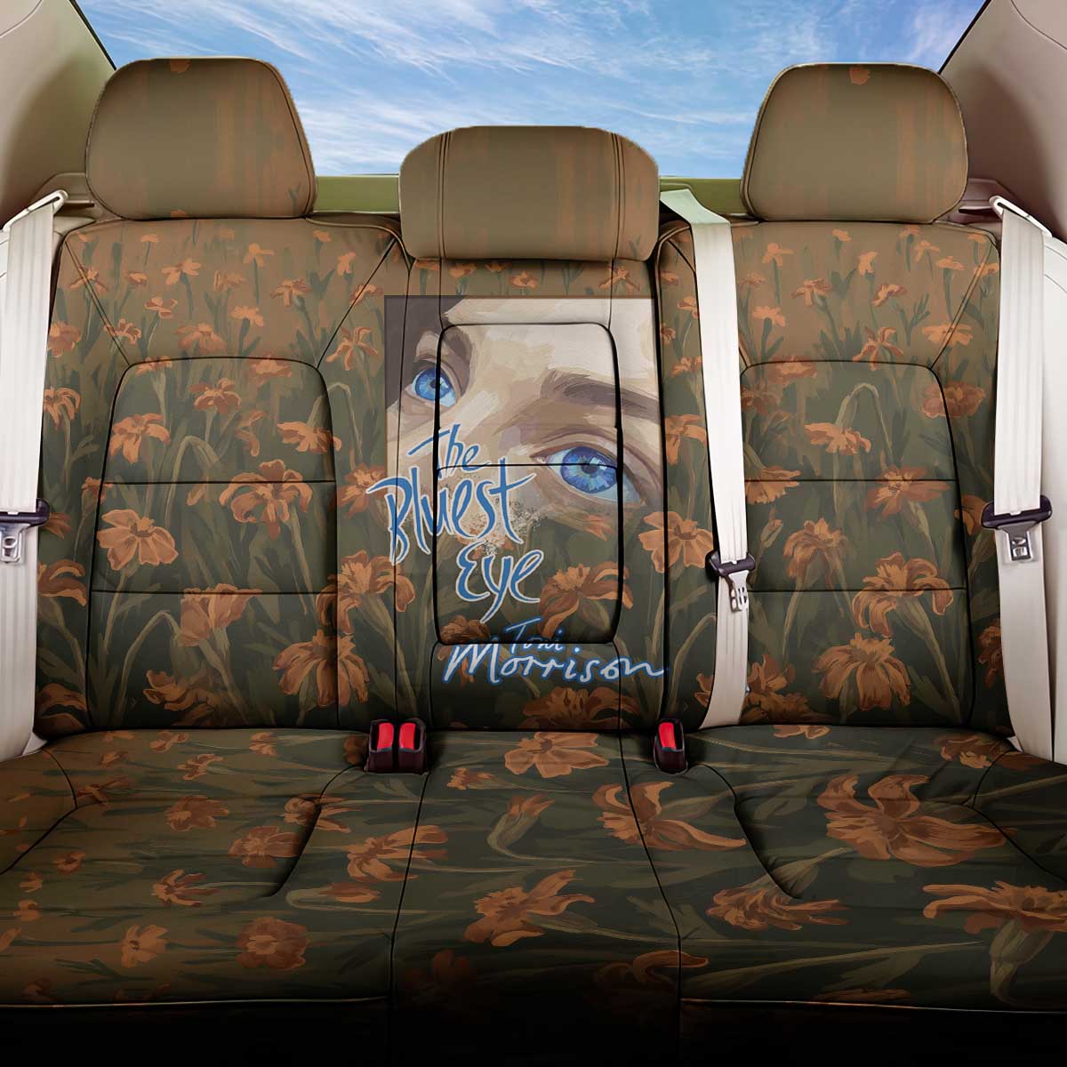 Toni Morrison Back Car Seat Cover Floral Themed Design Featuring The Bluest Eye Cover Art Thought-Provoking Quote - African Pride