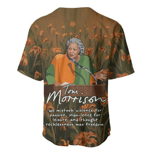 Toni Morrison Baseball Jersey Floral Themed Design Featuring The Bluest Eye Cover Art Thought-Provoking Quote - African Pride