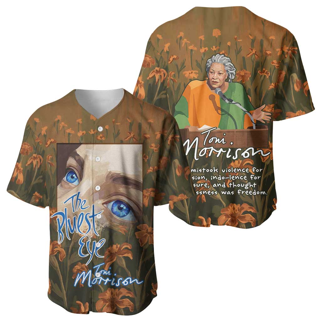 Toni Morrison Baseball Jersey Floral Themed Design Featuring The Bluest Eye Cover Art Thought-Provoking Quote - African Pride