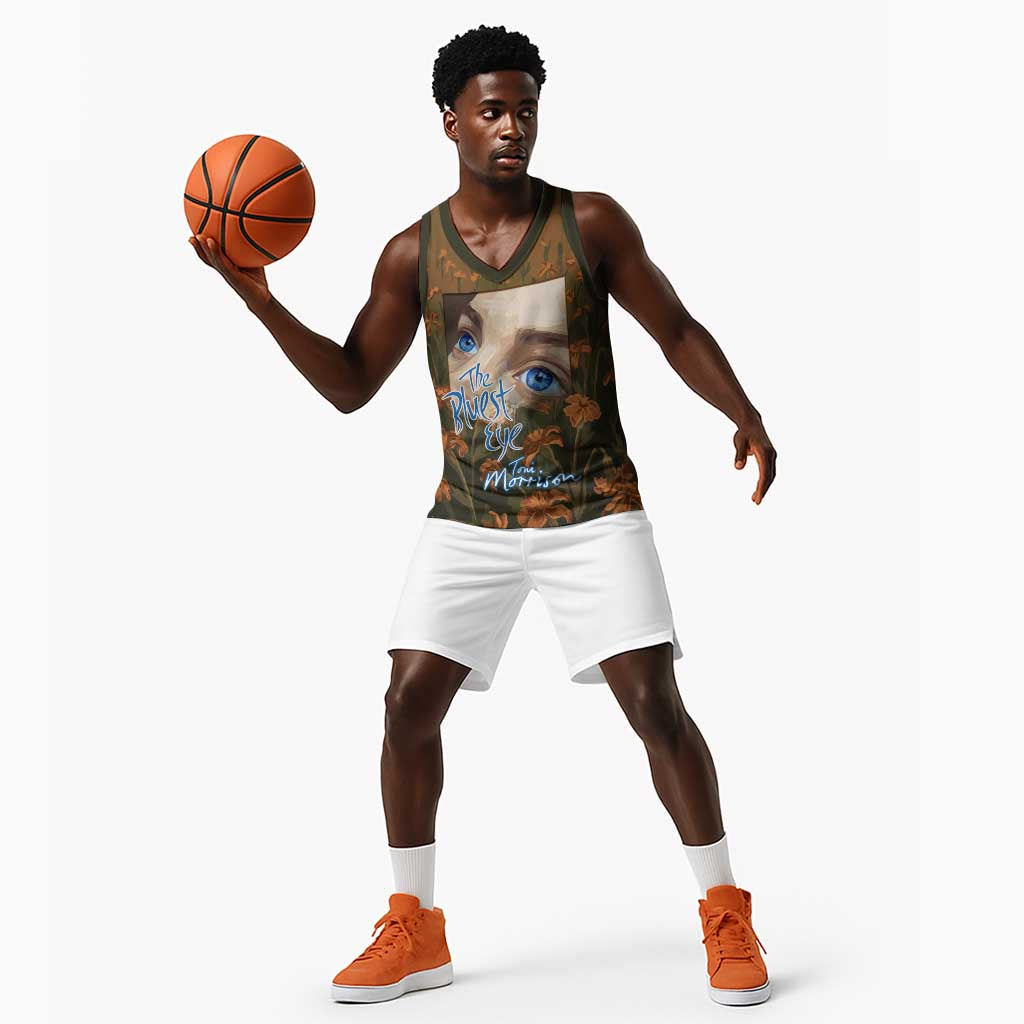 Toni Morrison Basketball Jersey Floral Themed Design Featuring The Bluest Eye Cover Art Thought-Provoking Quote - African Pride