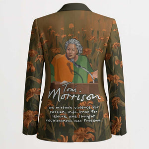 Toni Morrison Blazer Floral Themed Design Featuring The Bluest Eye Cover Art Thought-Provoking Quote - African Pride