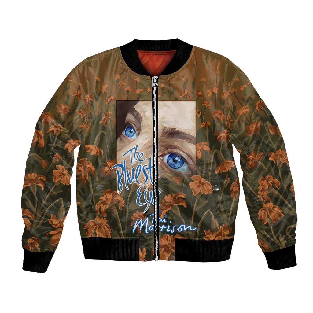 Toni Morrison Bomber Jacket Floral Themed Design Featuring The Bluest Eye Cover Art Thought-Provoking Quote - African Pride