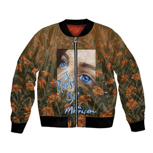 Toni Morrison Bomber Jacket Floral Themed Design Featuring The Bluest Eye Cover Art Thought-Provoking Quote - African Pride