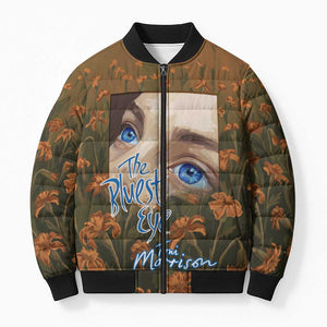 Toni Morrison Bomber Puffer Jacket Floral Themed Design Featuring The Bluest Eye Cover Art Thought-Provoking Quote - African Pride