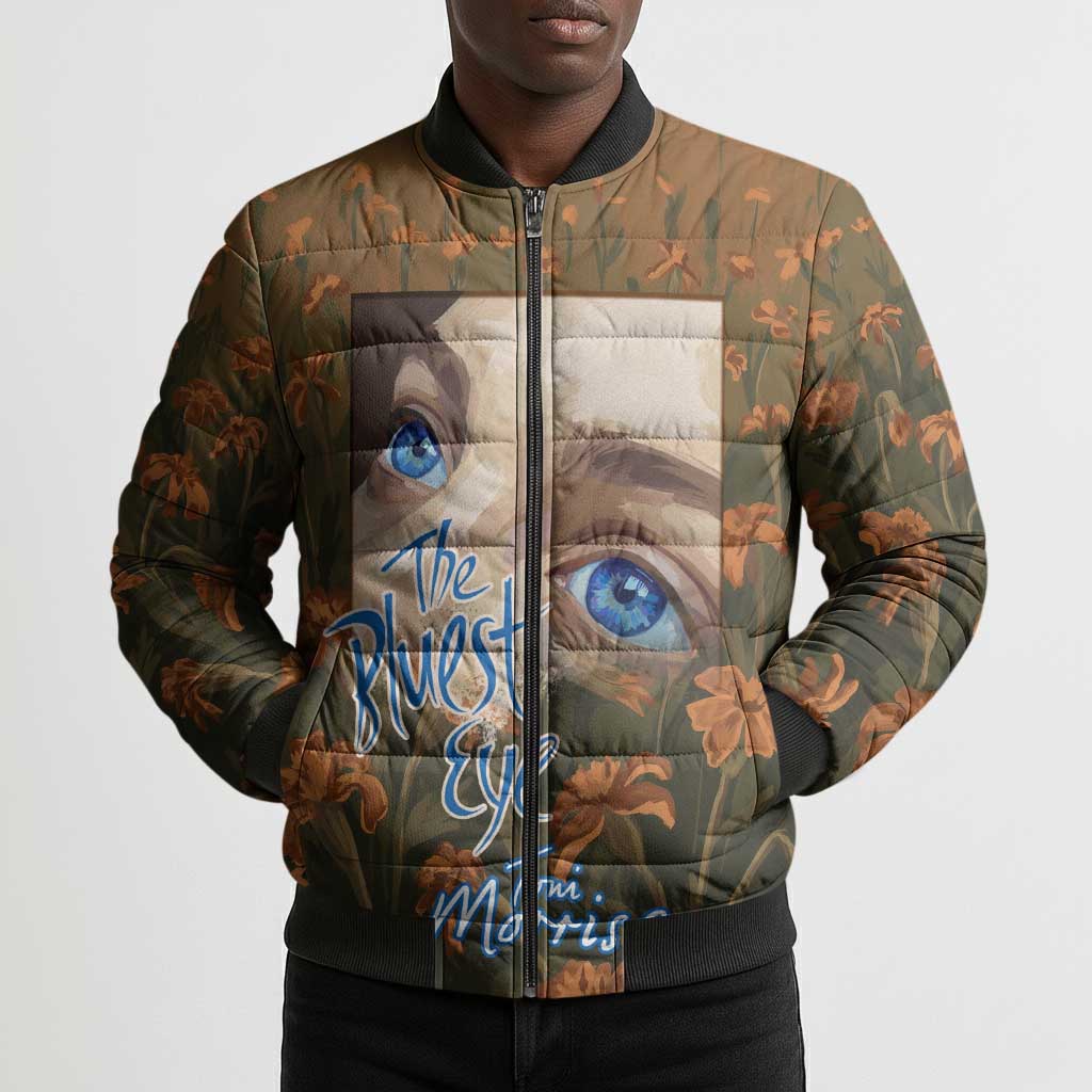 Toni Morrison Bomber Puffer Jacket Floral Themed Design Featuring The Bluest Eye Cover Art Thought-Provoking Quote - African Pride