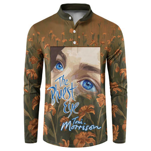 Toni Morrison Button Sweatshirt Floral Themed Design Featuring The Bluest Eye Cover Art Thought-Provoking Quote