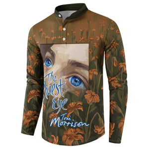 Toni Morrison Button Sweatshirt Floral Themed Design Featuring The Bluest Eye Cover Art Thought-Provoking Quote
