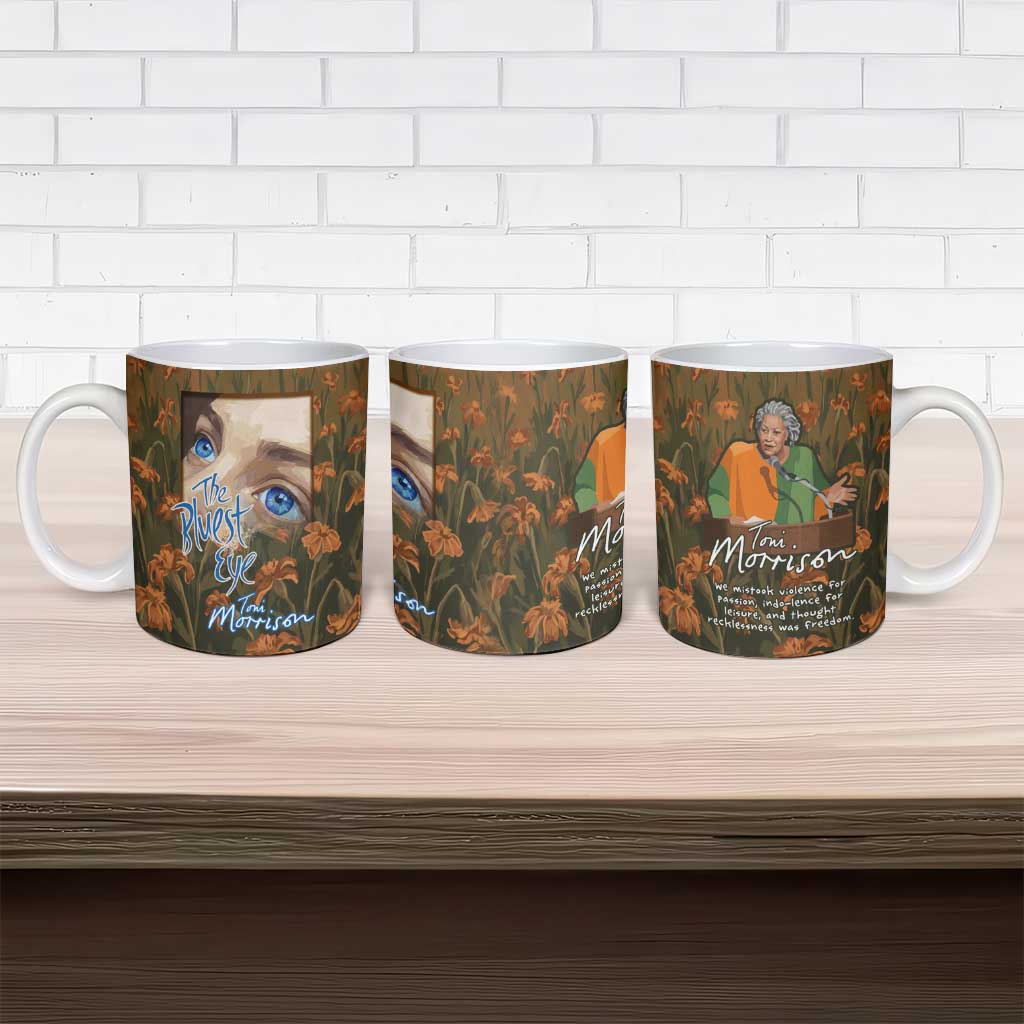 Toni Morrison Ceramic Mug Floral Themed Design Featuring The Bluest Eye Cover Art Thought-Provoking Quote - African Pride