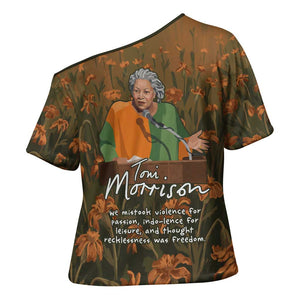 Toni Morrison Cross Shoulder Shirt Floral Themed Design Featuring The Bluest Eye Cover Art Thought-Provoking Quote - African Pride