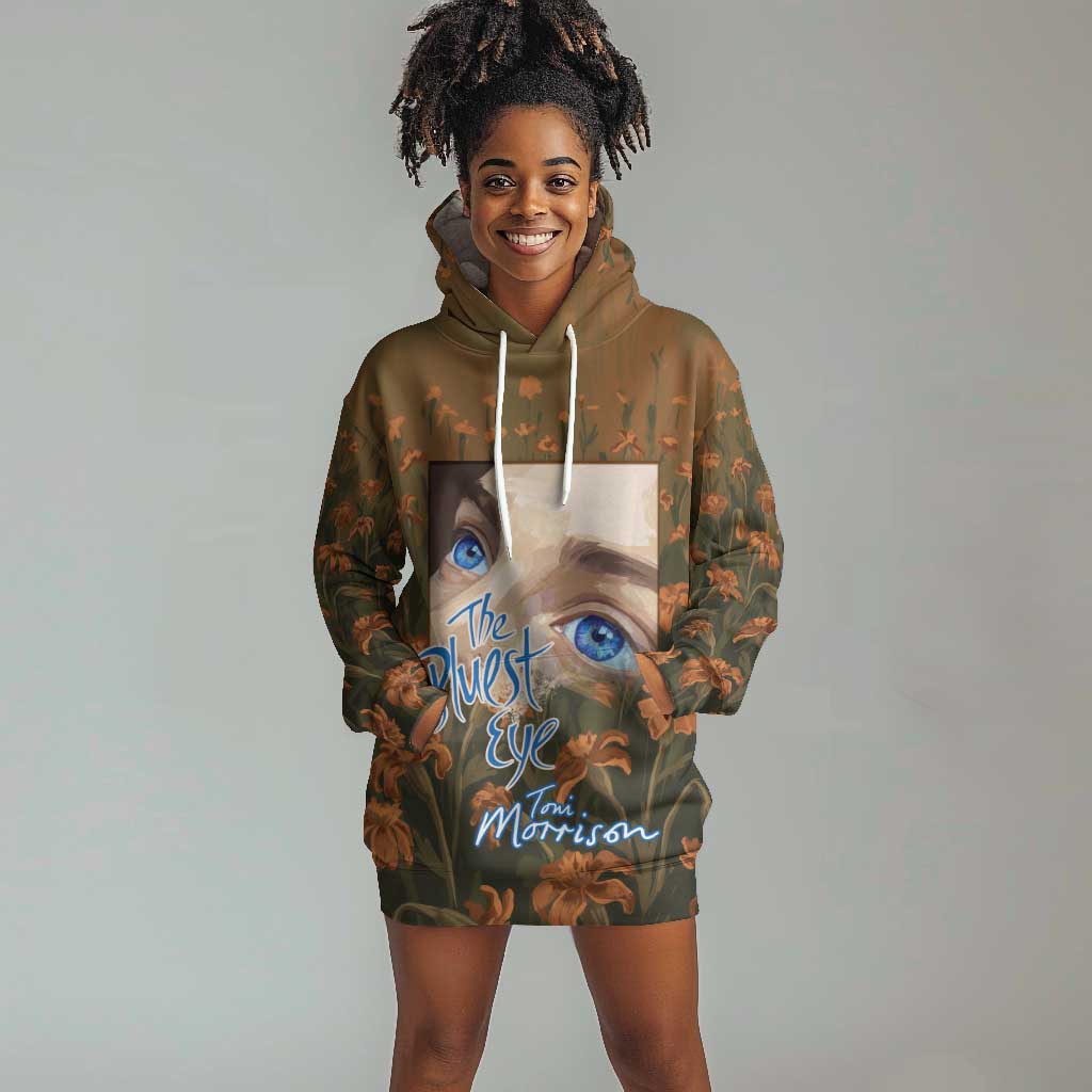 Toni Morrison Hoodie Dress Floral Themed Design Featuring The Bluest Eye Cover Art Thought-Provoking Quote - African Pride