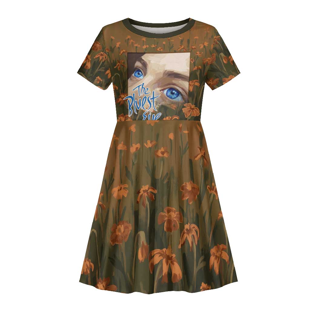 Toni Morrison Kid Short Sleeve Dress Floral Themed Design Featuring The Bluest Eye Cover Art Thought-Provoking Quote - African Pride