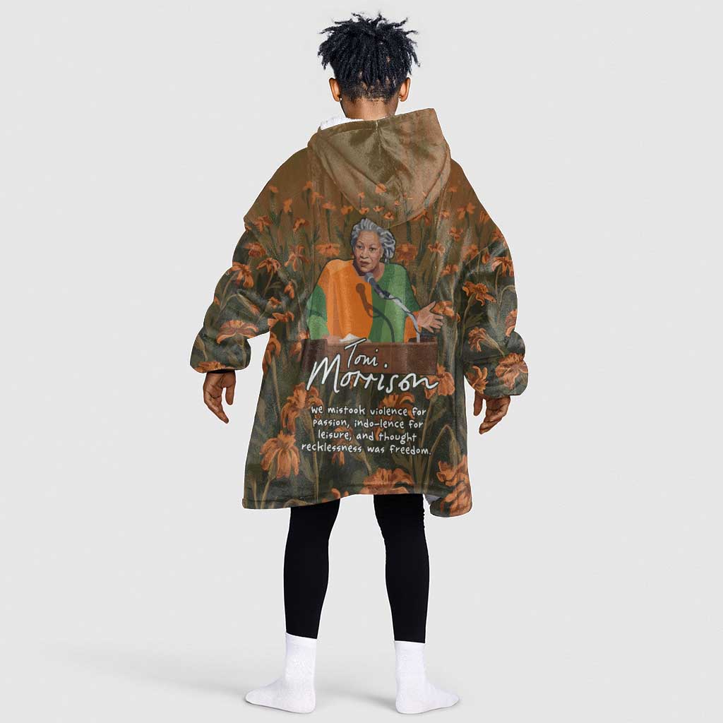 Toni Morrison Kid Wearable Blanket Hoodie Floral Themed Design Featuring The Bluest Eye Cover Art Thought-Provoking Quote - African Pride