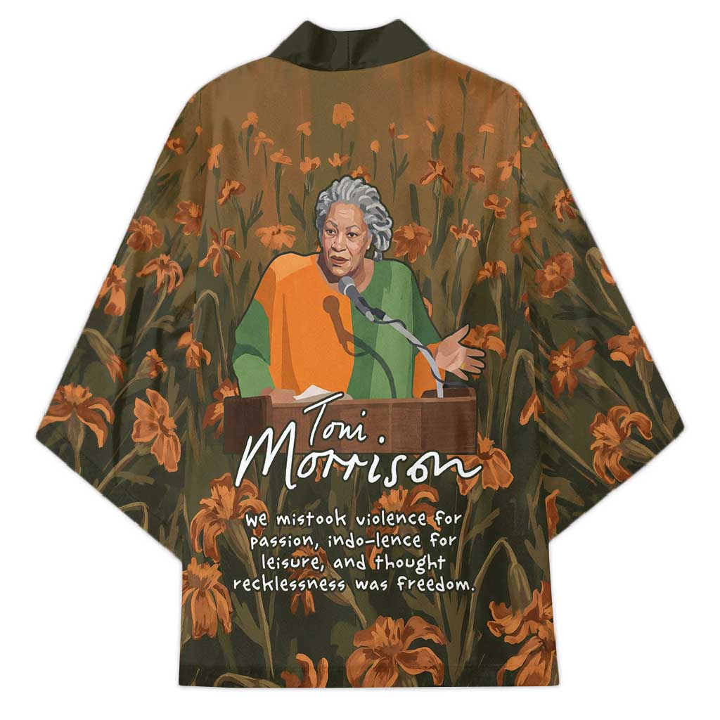 Toni Morrison Kimono Floral Themed Design Featuring The Bluest Eye Cover Art Thought-Provoking Quote - African Pride