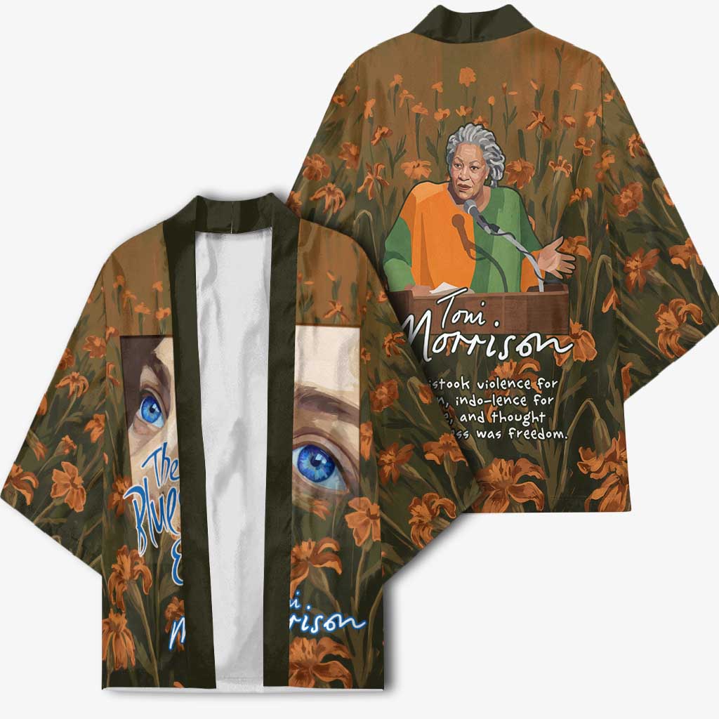 Toni Morrison Kimono Floral Themed Design Featuring The Bluest Eye Cover Art Thought-Provoking Quote - African Pride