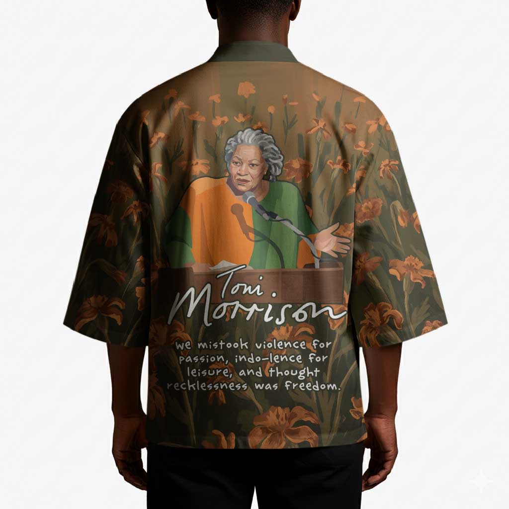 Toni Morrison Kimono Floral Themed Design Featuring The Bluest Eye Cover Art Thought-Provoking Quote - African Pride