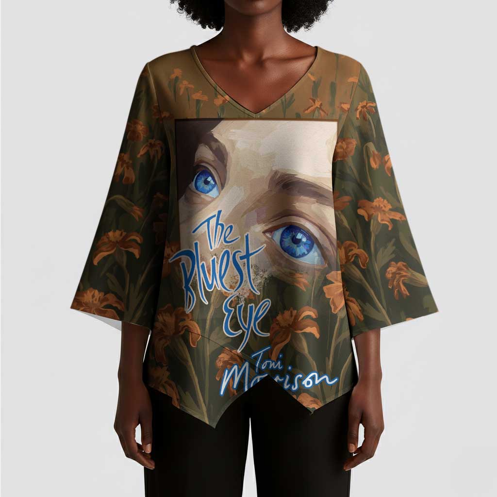 Toni Morrison Kimono Sleeve Blouse Floral Themed Design Featuring The Bluest Eye Cover Art Thought-Provoking Quote - African Pride