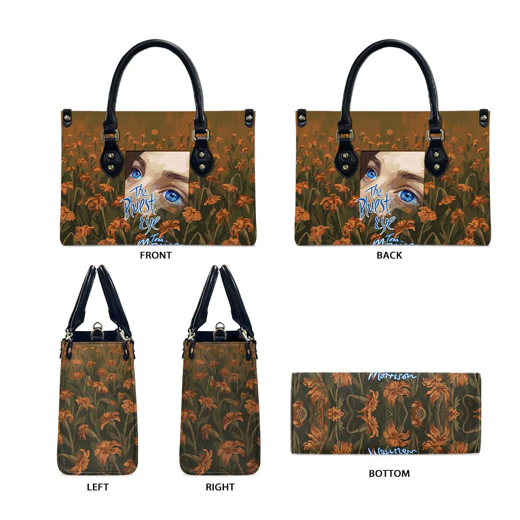 Toni Morrison Leather Bag Floral Themed Design Featuring The Bluest Eye Cover Art Thought-Provoking Quote - African Pride