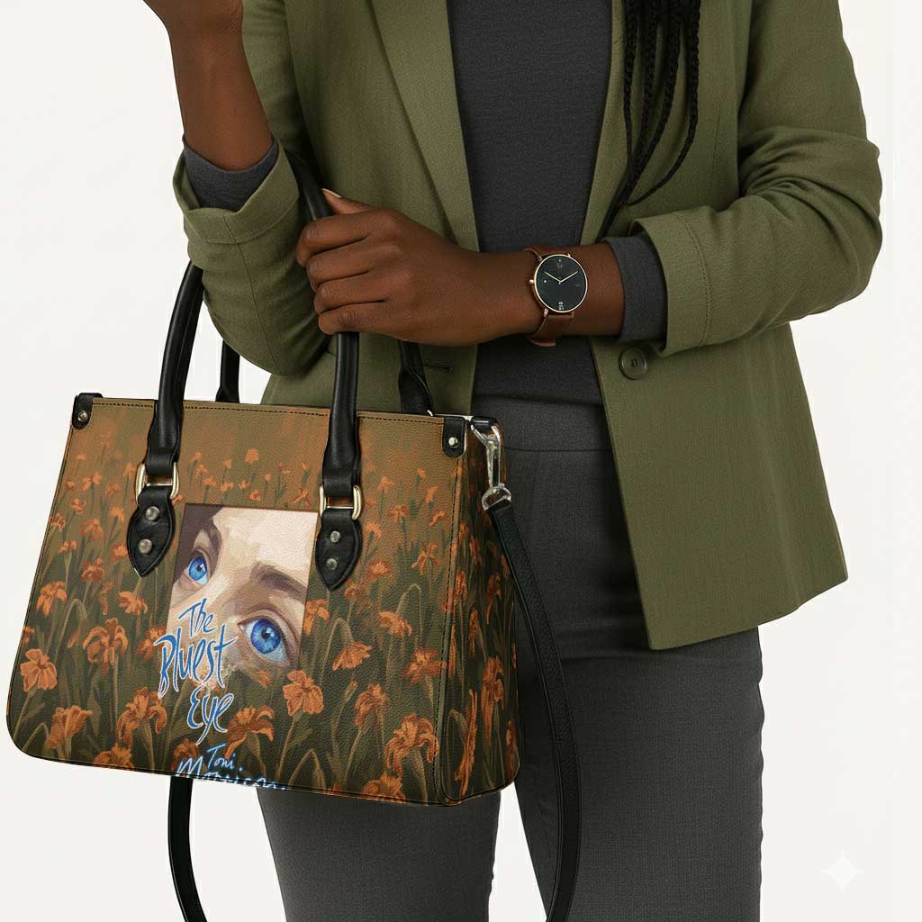 Toni Morrison Leather Bag Floral Themed Design Featuring The Bluest Eye Cover Art Thought-Provoking Quote - African Pride
