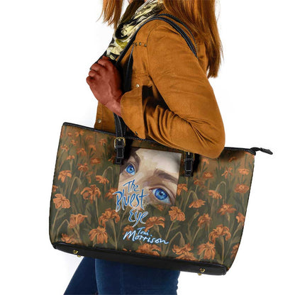 Toni Morrison Leather Tote Bag Floral Themed Design Featuring The Bluest Eye Cover Art Thought-Provoking Quote - African Pride