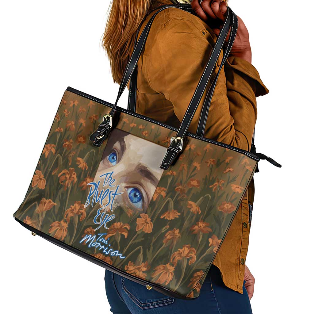 Toni Morrison Leather Tote Bag Floral Themed Design Featuring The Bluest Eye Cover Art Thought-Provoking Quote - African Pride