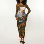 Toni Morrison Long Sleeve Bodycon Dress Floral Themed Design Featuring The Bluest Eye Cover Art Thought-Provoking Quote - African Pride