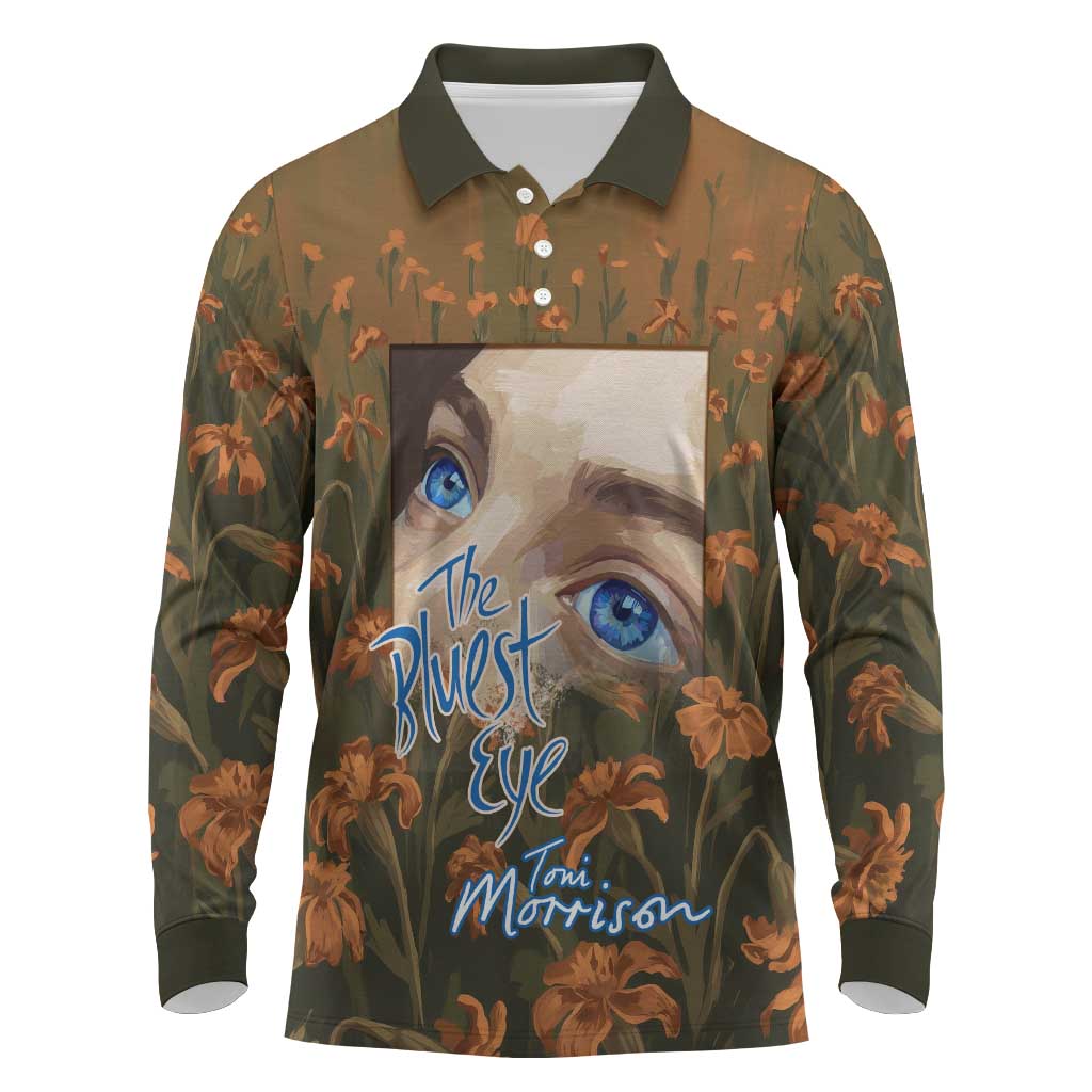 Toni Morrison Long Sleeve Polo Shirt Floral Themed Design Featuring The Bluest Eye Cover Art Thought-Provoking Quote - African Pride