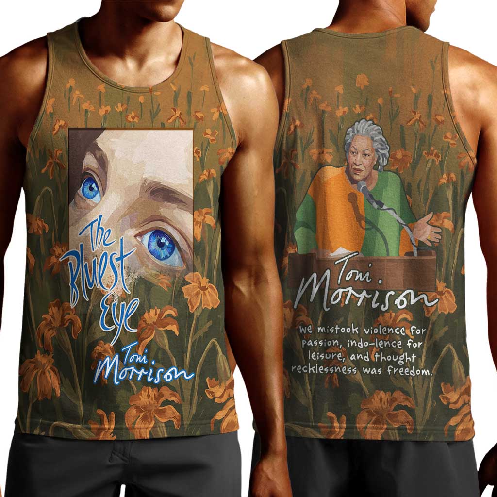 Toni Morrison Men Tank Top Floral Themed Design Featuring The Bluest Eye Cover Art Thought-Provoking Quote - African Pride