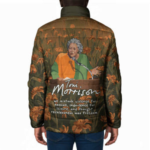 Toni Morrison Padded Jacket Floral Themed Design Featuring The Bluest Eye Cover Art Thought-Provoking Quote - African Pride