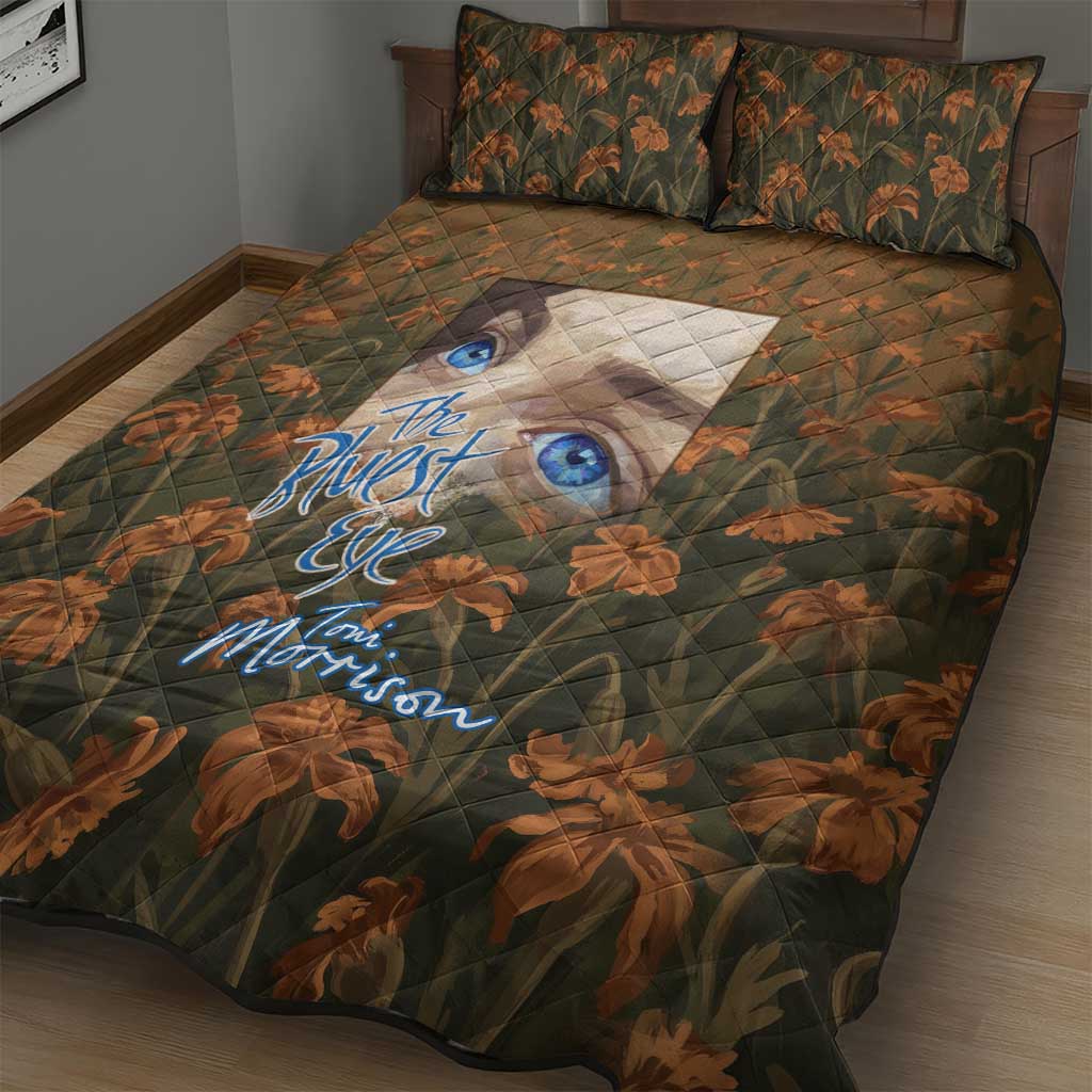 Toni Morrison Quilt Bed Set Floral Themed Design Featuring The Bluest Eye Cover Art Thought-Provoking Quote - African Pride