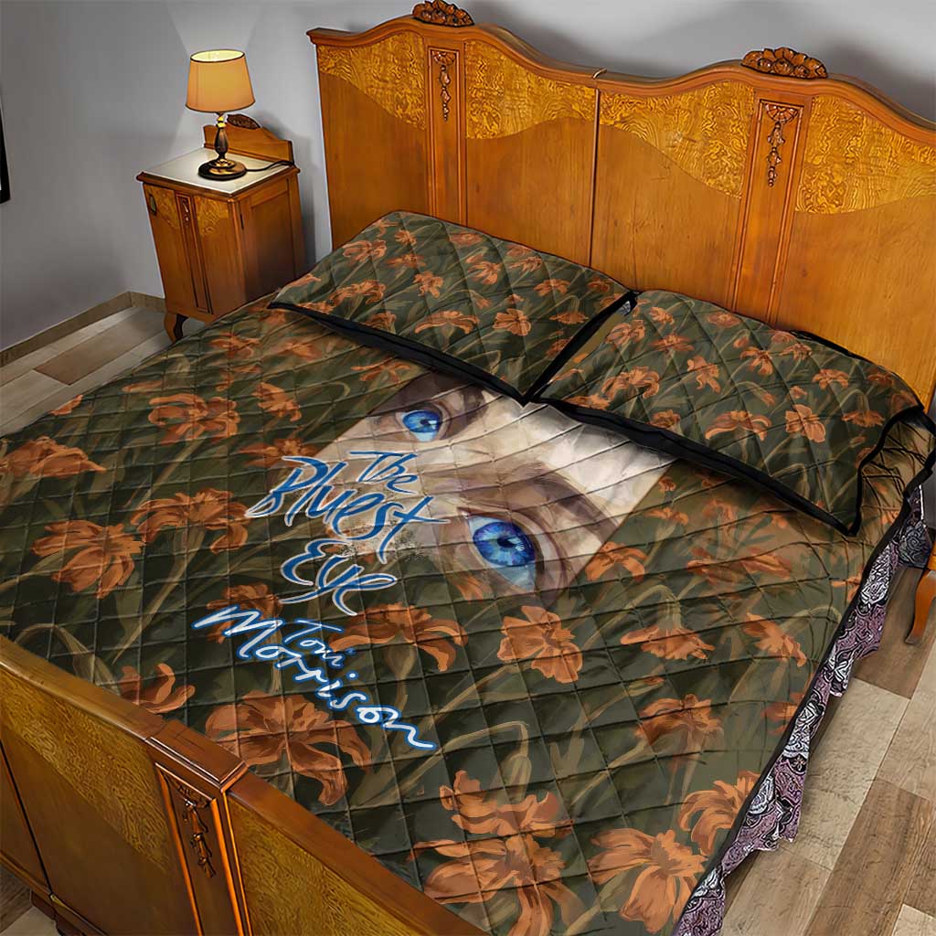 Toni Morrison Quilt Bed Set Floral Themed Design Featuring The Bluest Eye Cover Art Thought-Provoking Quote - African Pride