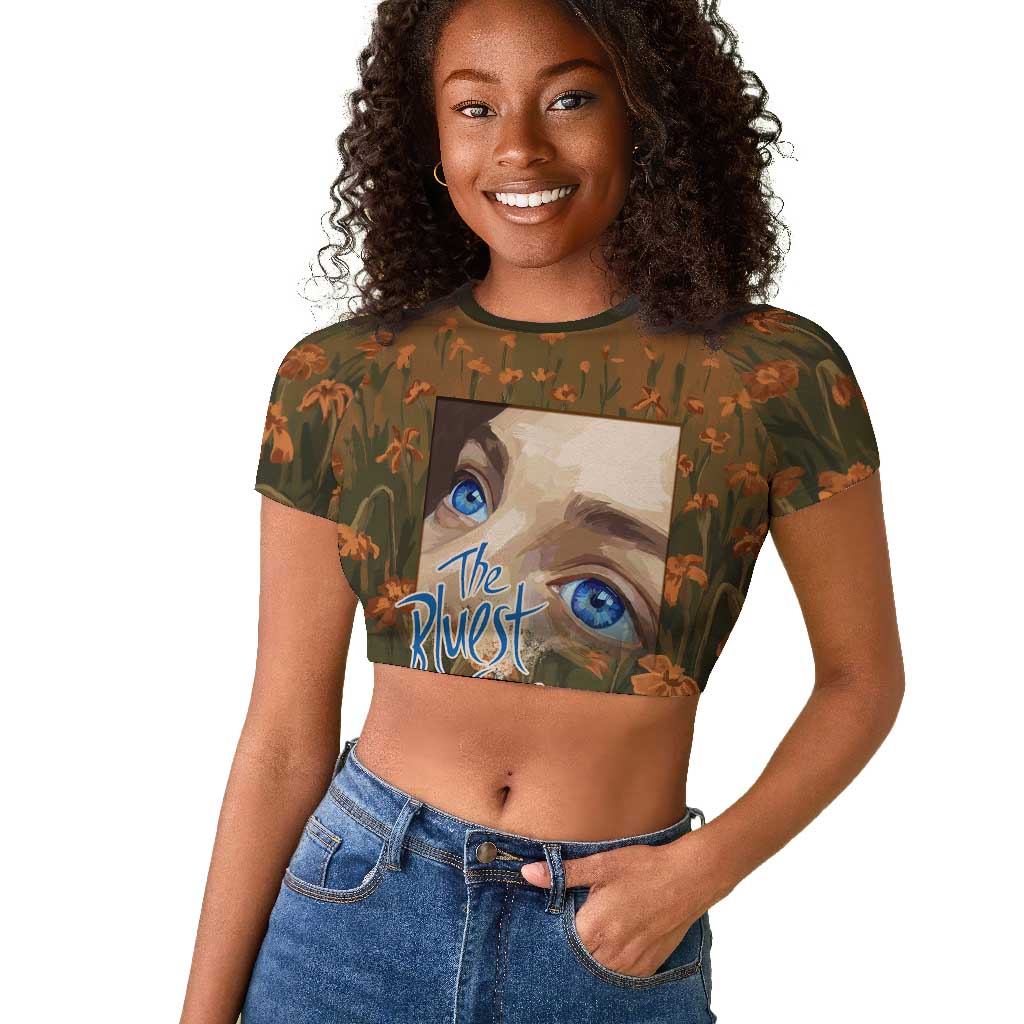 Toni Morrison Raglan Cropped T shirt Floral Themed Design Featuring The Bluest Eye Cover Art Thought-Provoking Quote - African Pride