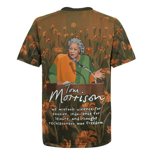 Toni Morrison Rugby Jersey Floral Themed Design Featuring The Bluest Eye Cover Art Thought-Provoking Quote - African Pride