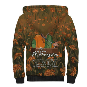 Toni Morrison Sherpa Hoodie Floral Themed Design Featuring The Bluest Eye Cover Art Thought-Provoking Quote - African Pride