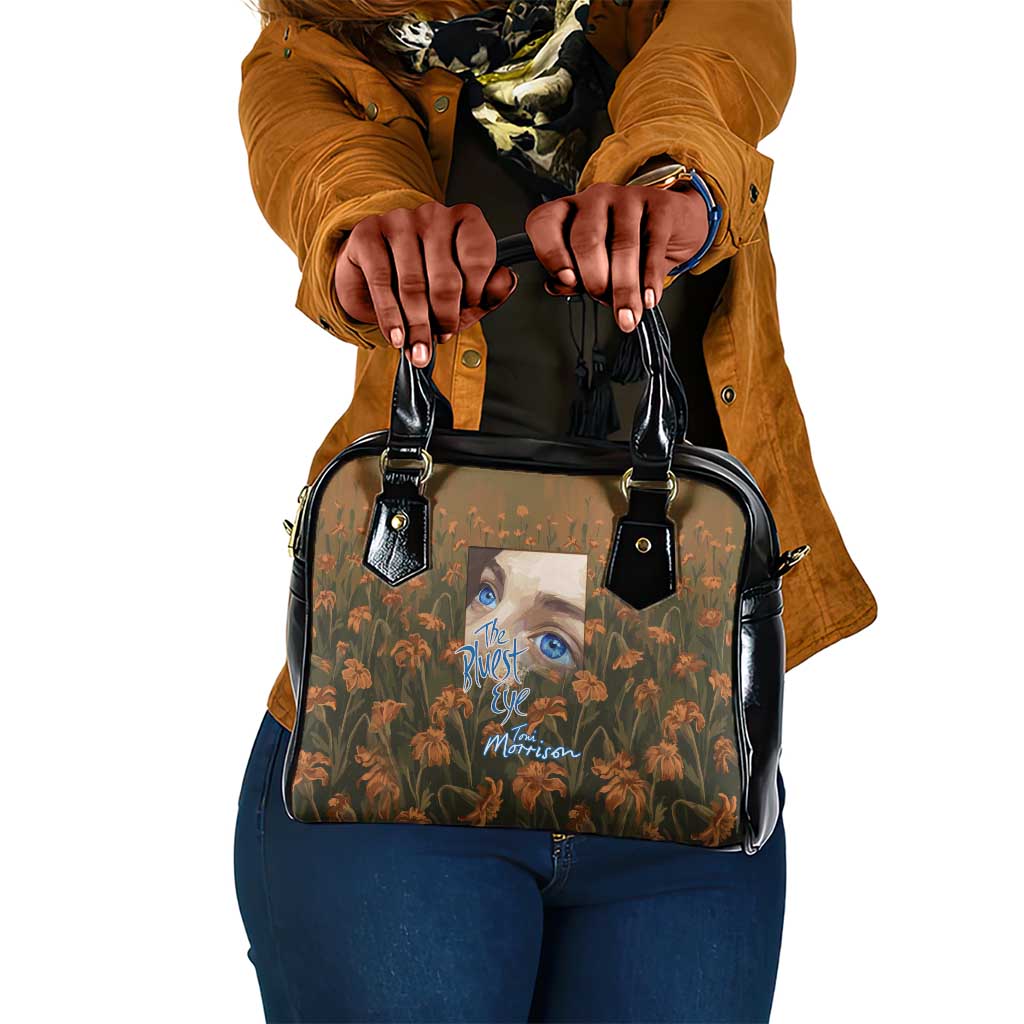 Toni Morrison Shoulder Handbag Floral Themed Design Featuring The Bluest Eye Cover Art Thought-Provoking Quote - African Pride