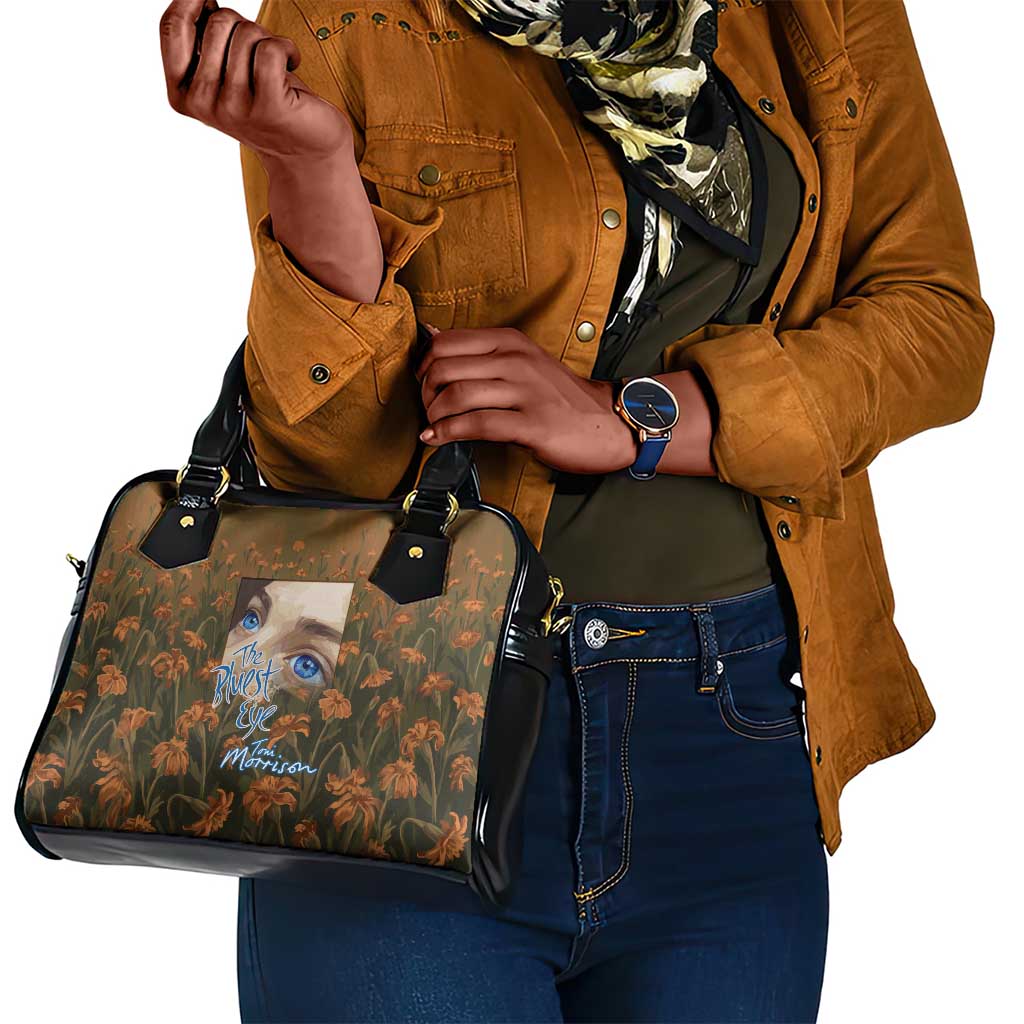 Toni Morrison Shoulder Handbag Floral Themed Design Featuring The Bluest Eye Cover Art Thought-Provoking Quote - African Pride