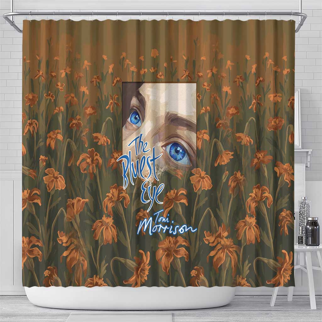 Toni Morrison Shower Curtain Floral Themed Design Featuring The Bluest Eye Cover Art Thought-Provoking Quote - African Pride