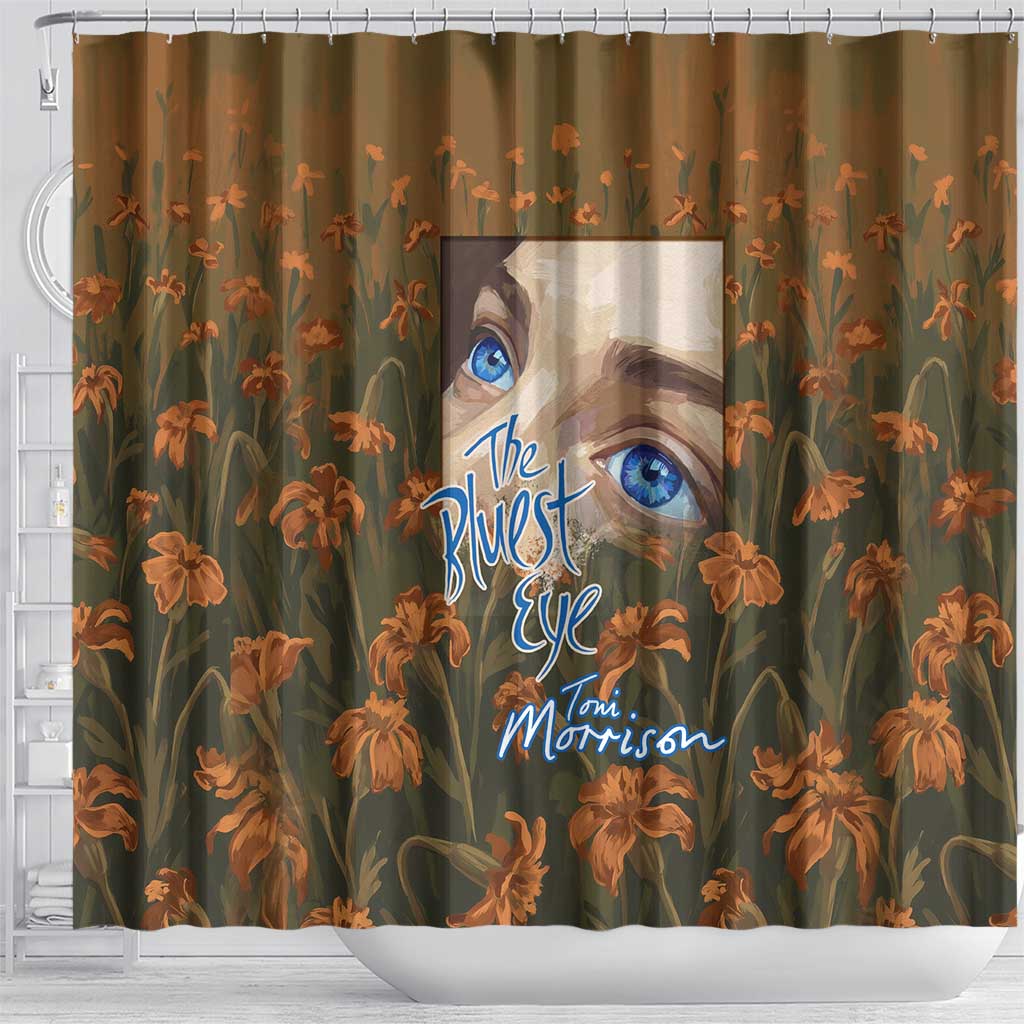 Toni Morrison Shower Curtain Floral Themed Design Featuring The Bluest Eye Cover Art Thought-Provoking Quote - African Pride