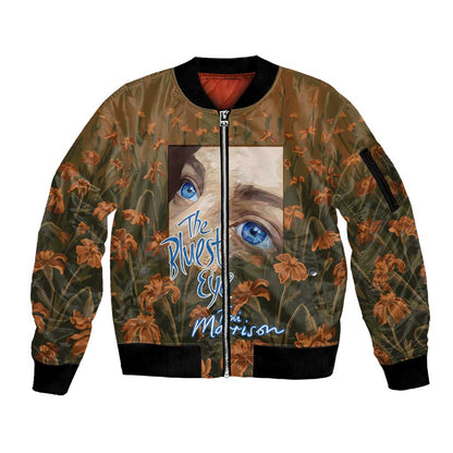Toni Morrison Sleeve Zip Bomber Jacket Floral Themed Design Featuring The Bluest Eye Cover Art Thought-Provoking Quote - African Pride