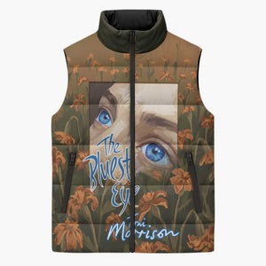 Toni Morrison Sleeveless Puffer Jacket Floral Themed Design Featuring The Bluest Eye Cover Art Thought-Provoking Quote - African Pride